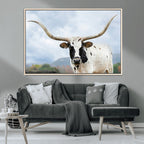Texas Longhorn Wall Art Canvas Print, Framed Western Rustic Farmhouse