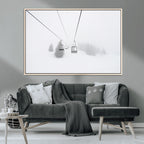 Ski Lift Wall Art Canvas Print, Framed Snowy Landscape Art, Alpine Adventure Nordic Minimalist Decor