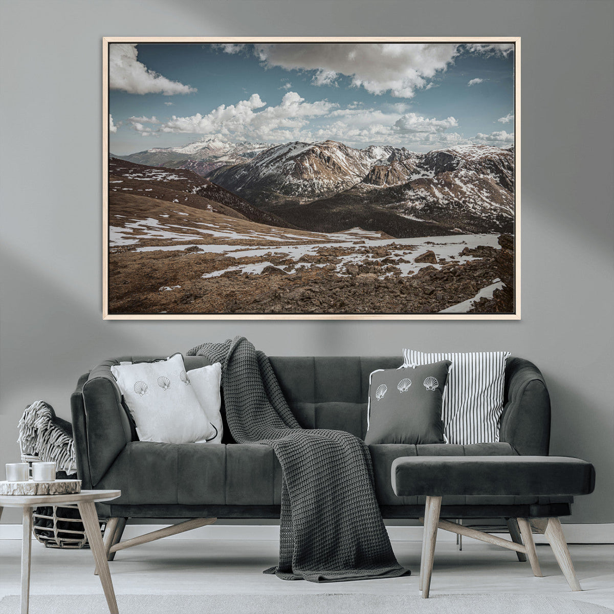Mountain Landscape Wall Art Canvas Print, Framed Snowy Peaks Art, Rugged Highlands Rustic Adventure Decor