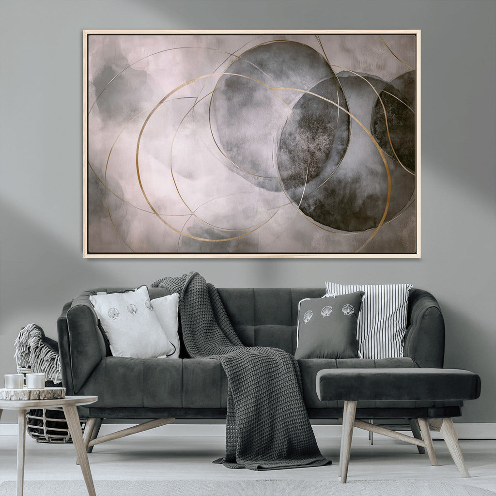 Abstract Grey Gold Wall Art | Modern Geometric Canvas