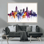 Atlanta Skyline Wall Art Canvas Print, Framed Colorful Watercolor Cityscape