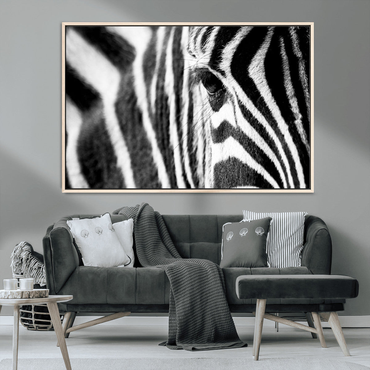 Zebra Stripes Wall Art Canvas Print, Black and White Close Up Wildlife Pattern