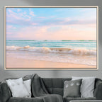 Serene Ocean Waves Wall Art Canvas Print, Pastel Sky Over a Soft Sand Beach