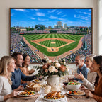 Wrigley Field Baseball Stadium Canvas Wall Art, Packed Crowd and Chicago Skyline