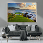 Coastal Golf Course Wall Art Canvas Print, Sunset with Rolling Green Fairways and Ocean Waves