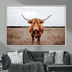 Longhorn Bull Wall Art Canvas Print, Framed Rustic Decor