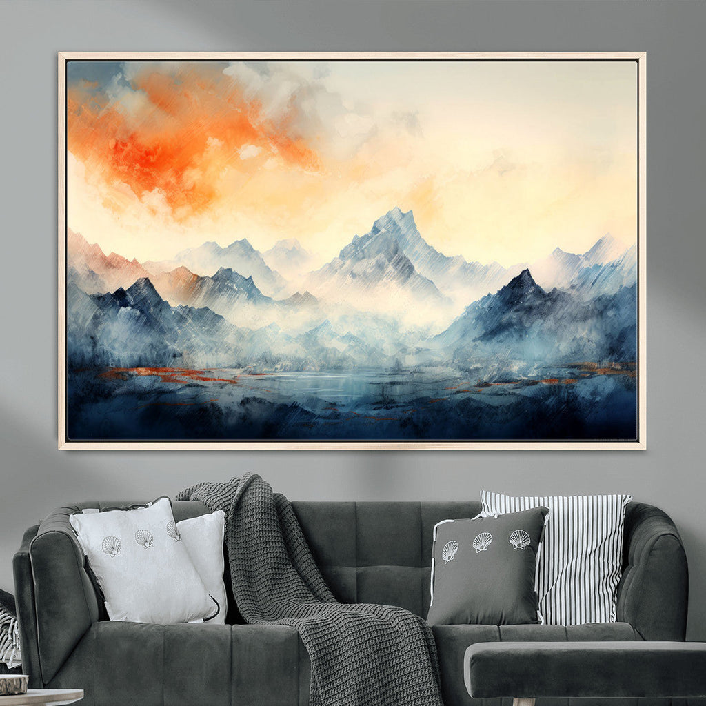 Warm Clouds Abstract Mountain Wall Art, Modern Landscape Canvas Print