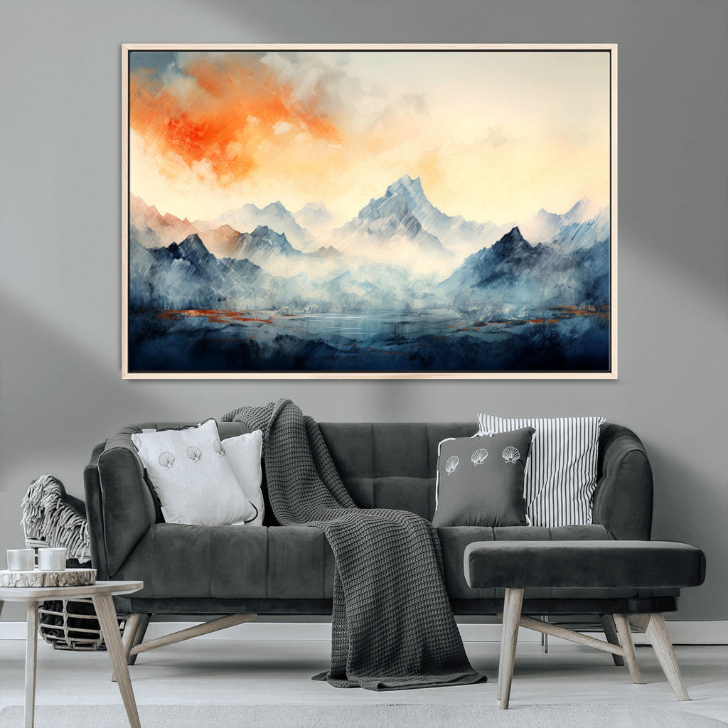 Warm Clouds Abstract Mountain Wall Art Canvas Print