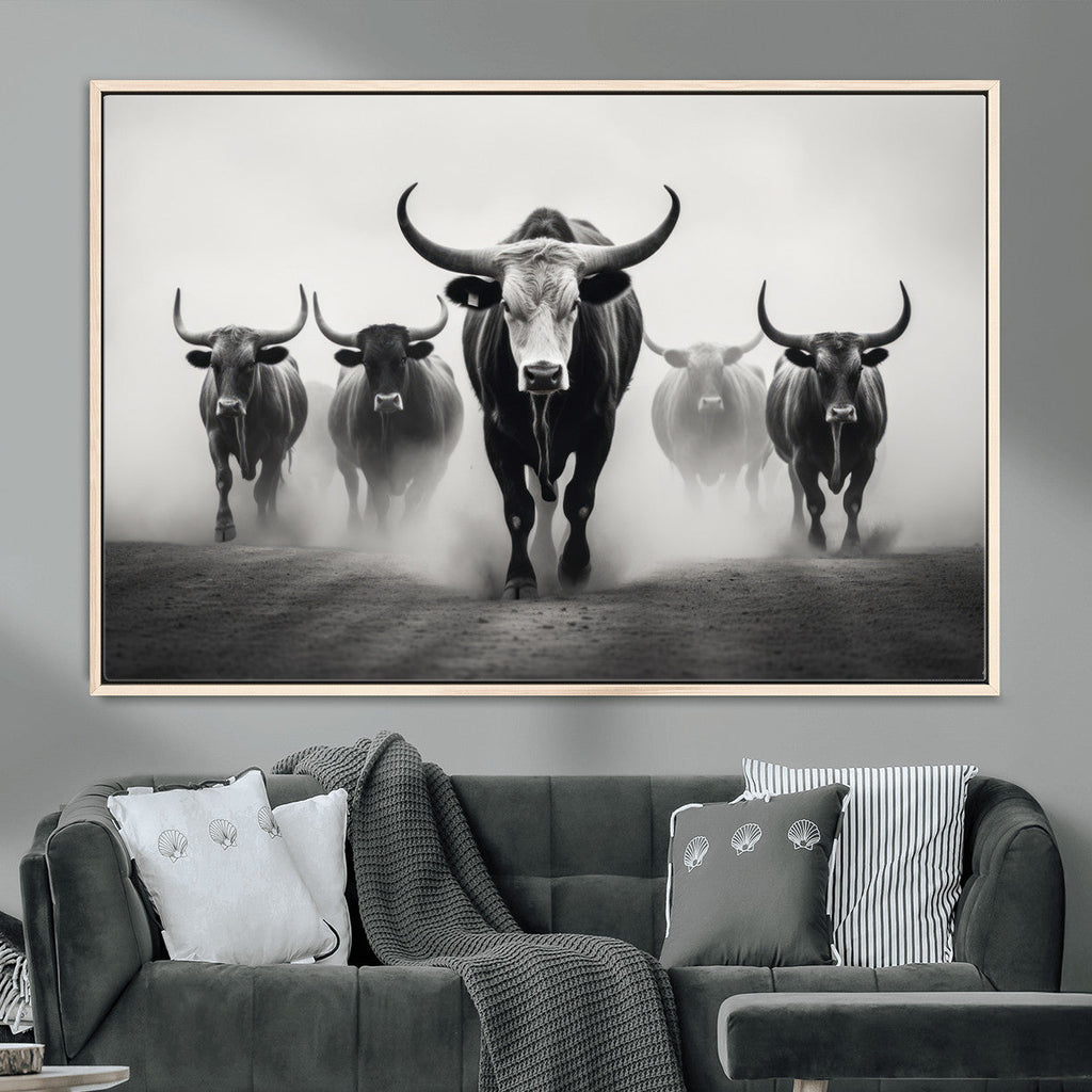 Texas Longhorn Wall Art Canvas Print, Framed Speckled Cow