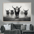 Texas Longhorn Wall Art Canvas Print, Framed Speckled Cow