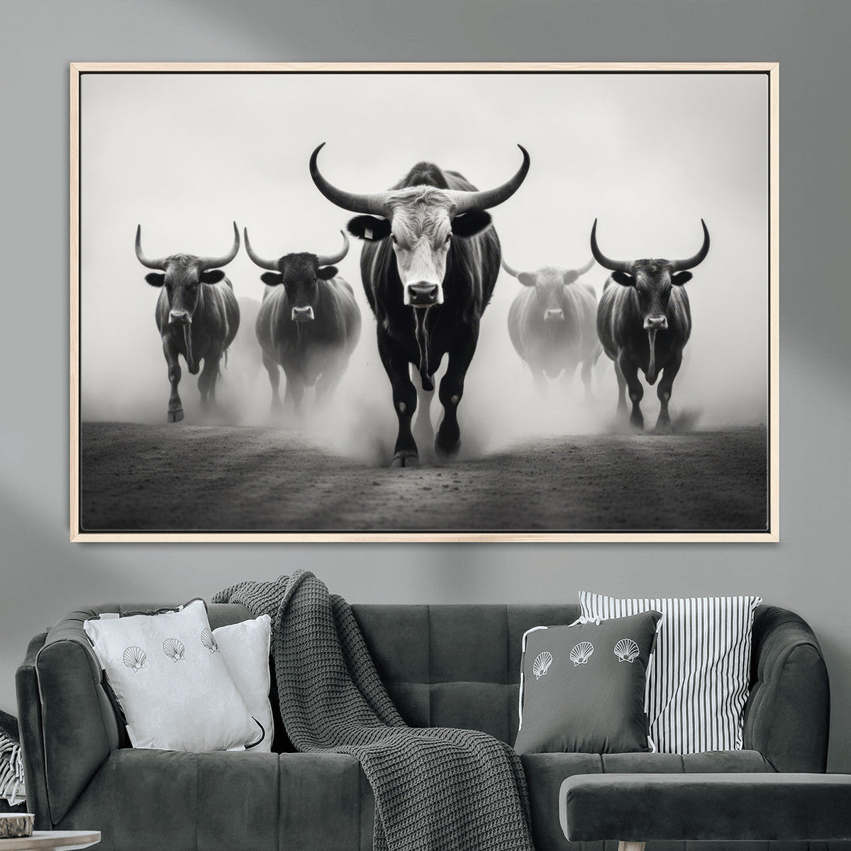 Texas Longhorn Wall Art Canvas Print, Framed Speckled Cow