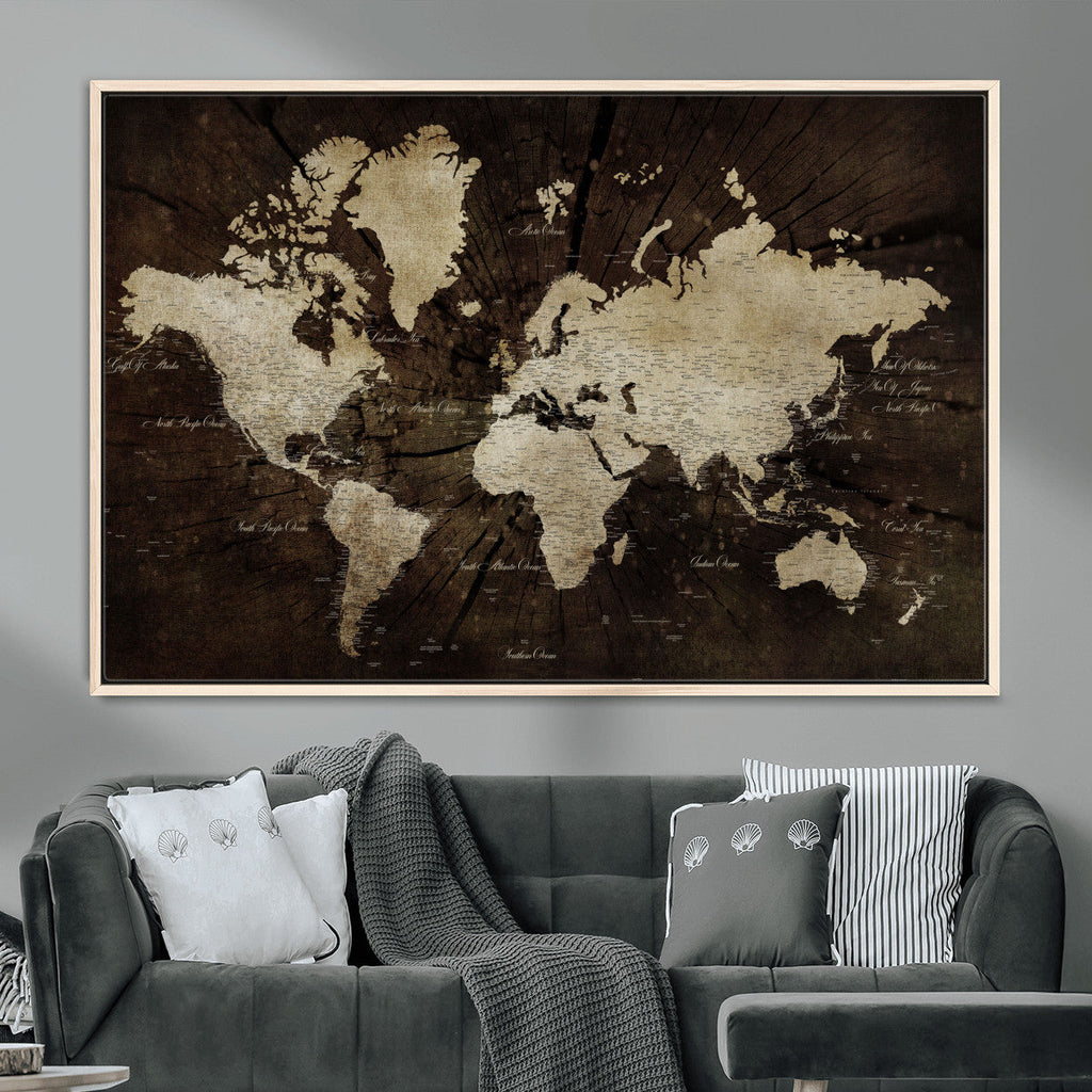 World Map Wall Art Canvas Print | Framed Travel Map Wall Art