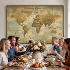 Personalized Navy Push Pin Travel Map Canvas Print, Couples Countries Visited Map, Living Room and Dining Room Decor