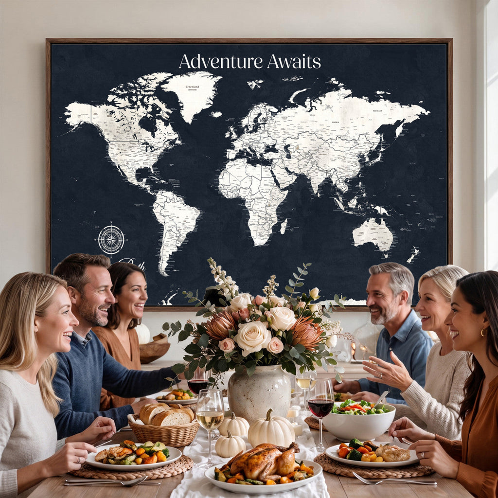 Custom World Map Wall Art Canvas Print | Personalized Push Pin Travel Tracker