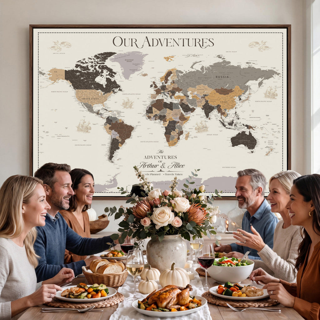 Personalized Travel Tracker Map with Pins, Framed World Map for Home and Office