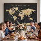 Custom Push Pin World Map Canvas Print, Couples Countries Visited Map, Living Room and Home Office Decor