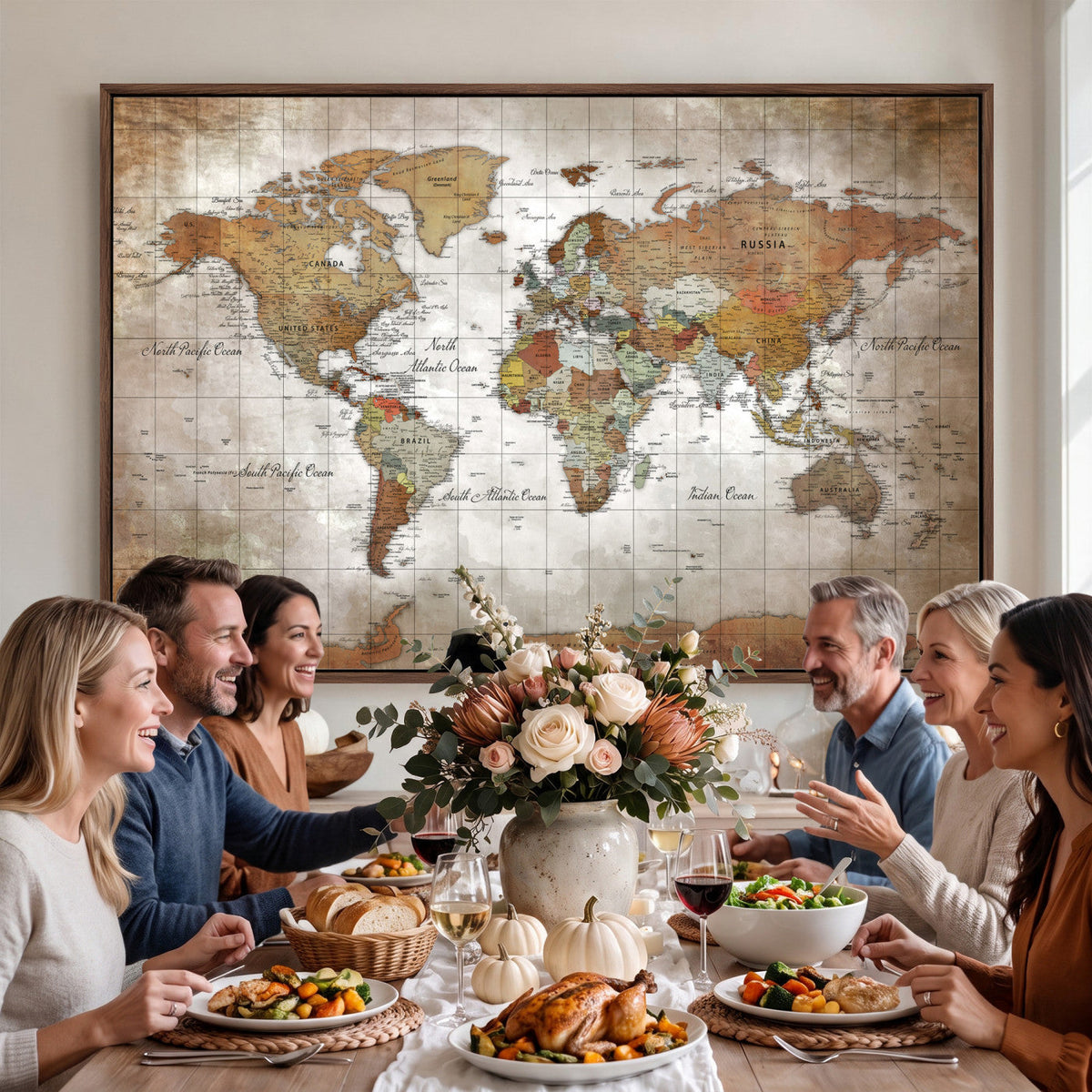 Vibrant Watercolor World Map Canvas Wall Art | Framed Travel Map