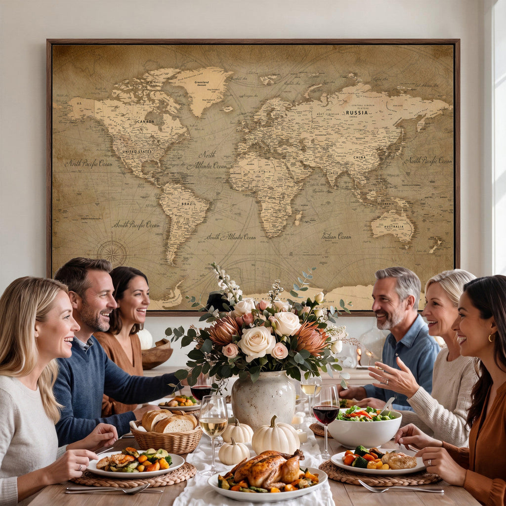 Dark World Map Canvas Print | Framed Travel Map Wall Art