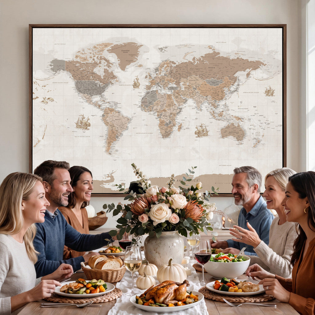 Framed Large World Map Canvas Print for Office Decor
