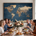 Navy Blue World Map Canvas Print | Framed Travel Map Wall Art