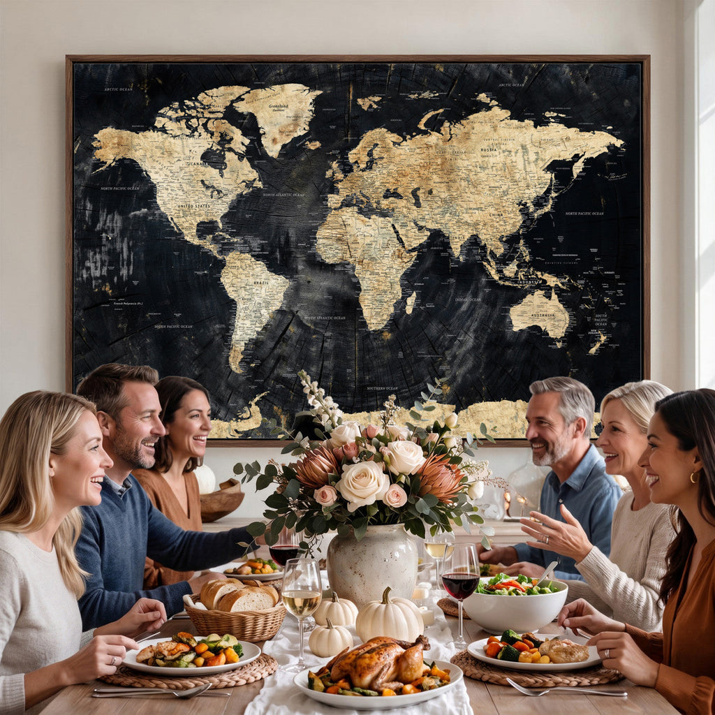 Framed Large World Map Wall Art Canvas Print for Living Room