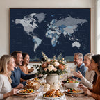 Blue Detailed World Map Wall Art Canvas Print | Modern Framed Map