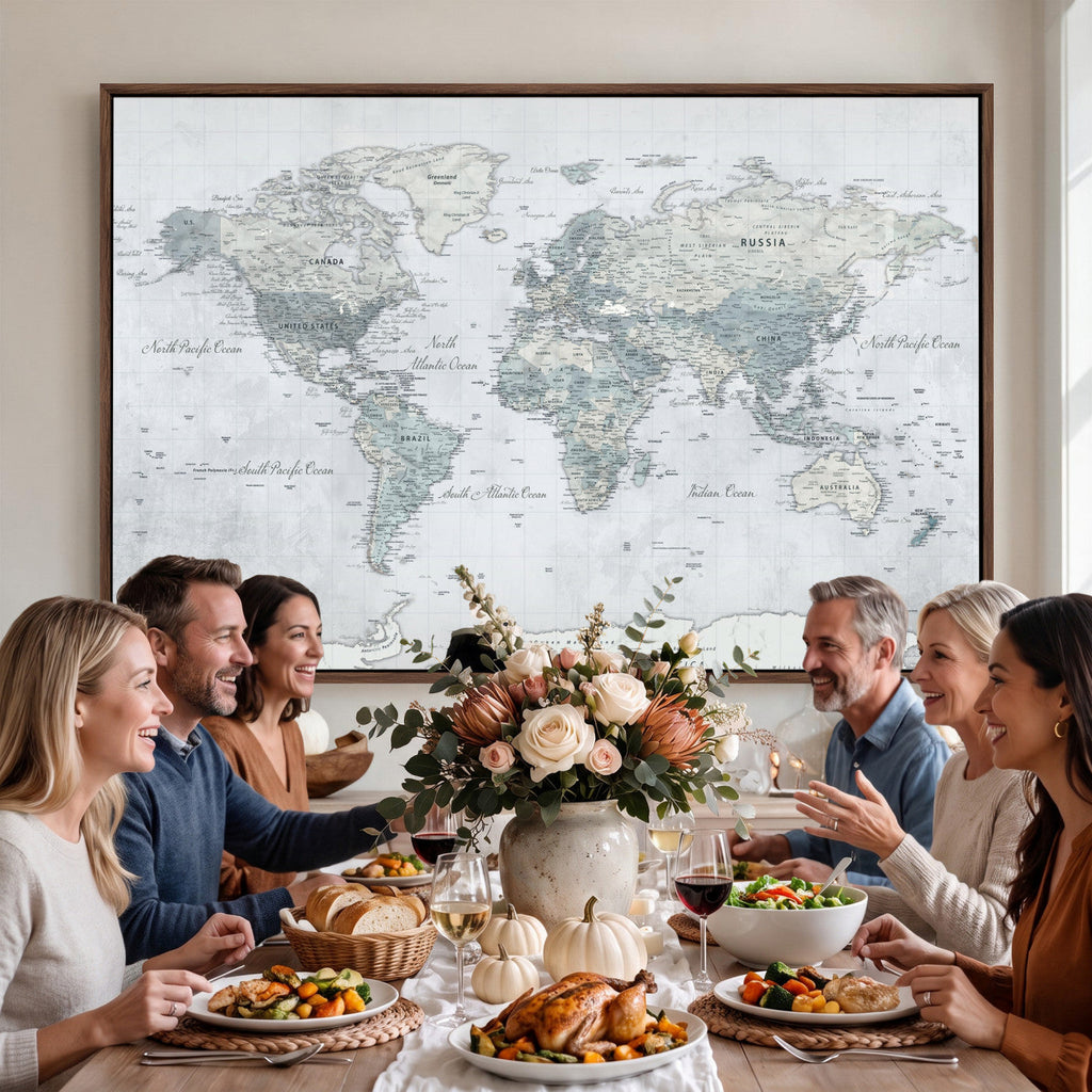 Push Pin World Map Canvas Print - Detailed Vintage World Map