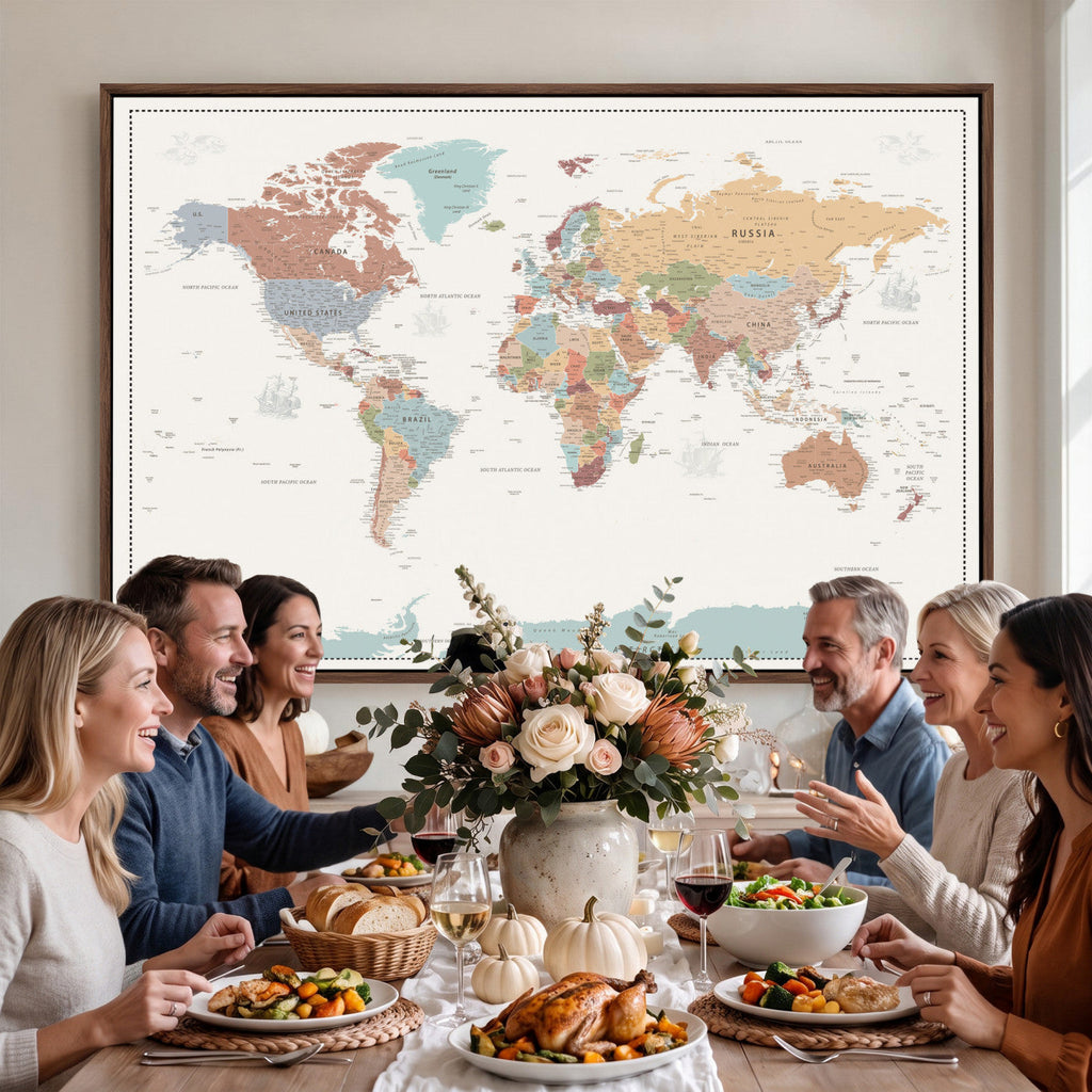 Pastel Colors World Map Wall Art Canvas Print