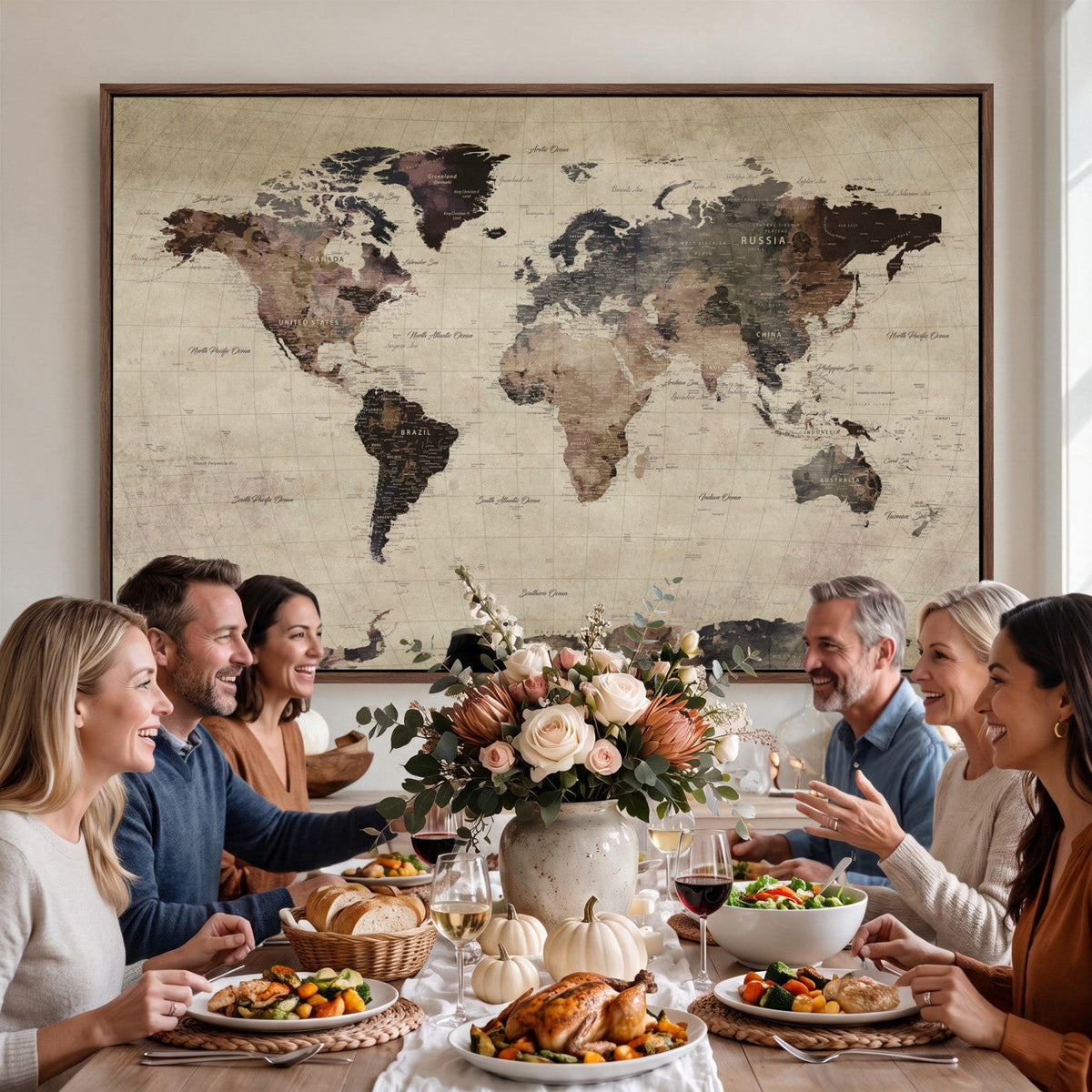 World Map Canvas Print, Detailed Map of the World, Adventure Gift for Couples and Anniversaries