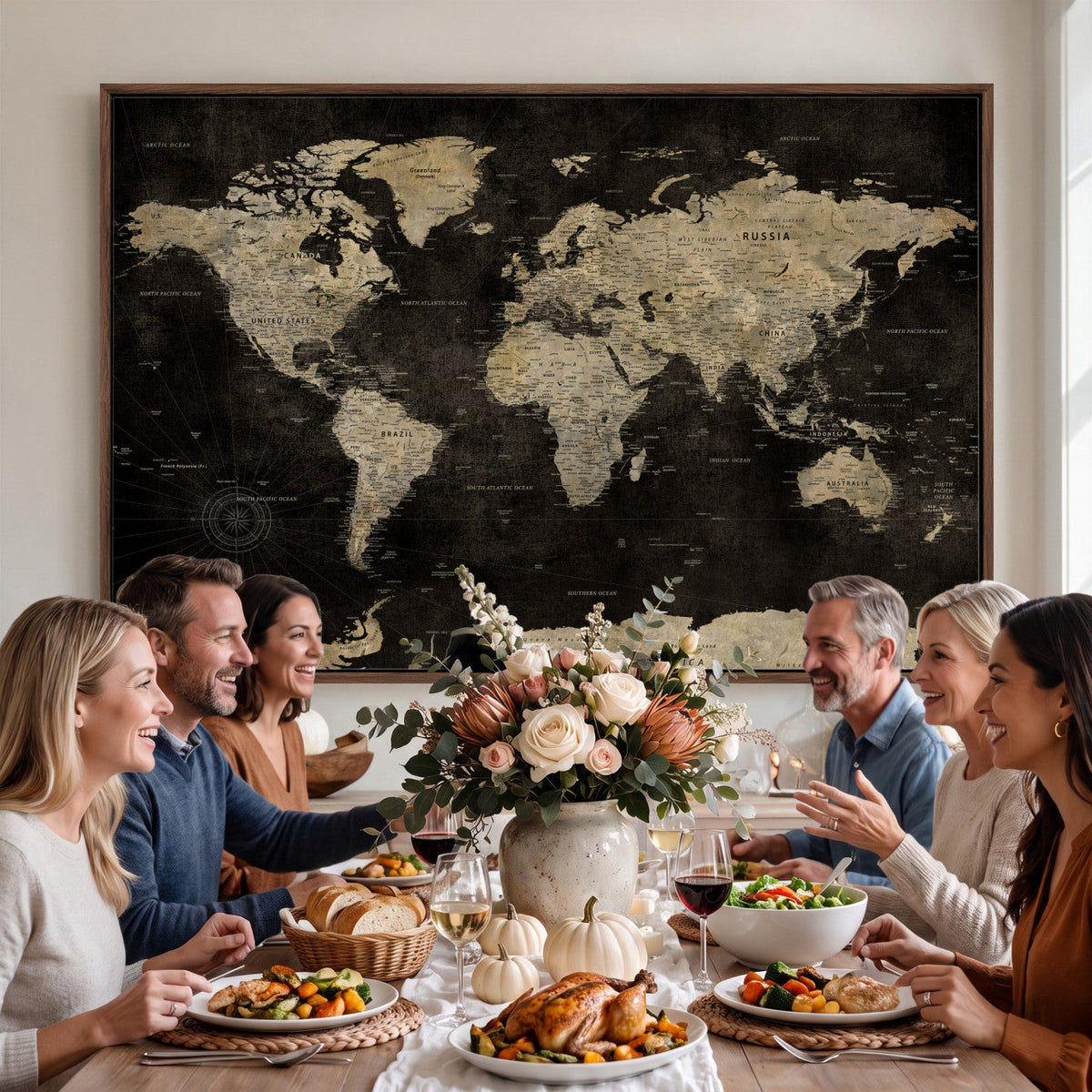 Push Pin World Map Canvas Wall Art Print, Interactive Travel Map