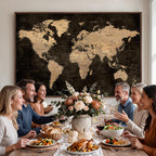 Brown World Map Canvas Print | Modern Travel Map Wall Art