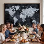 Black World Map Canvas Print | Detailed Map for Couples and Anniversary Gift