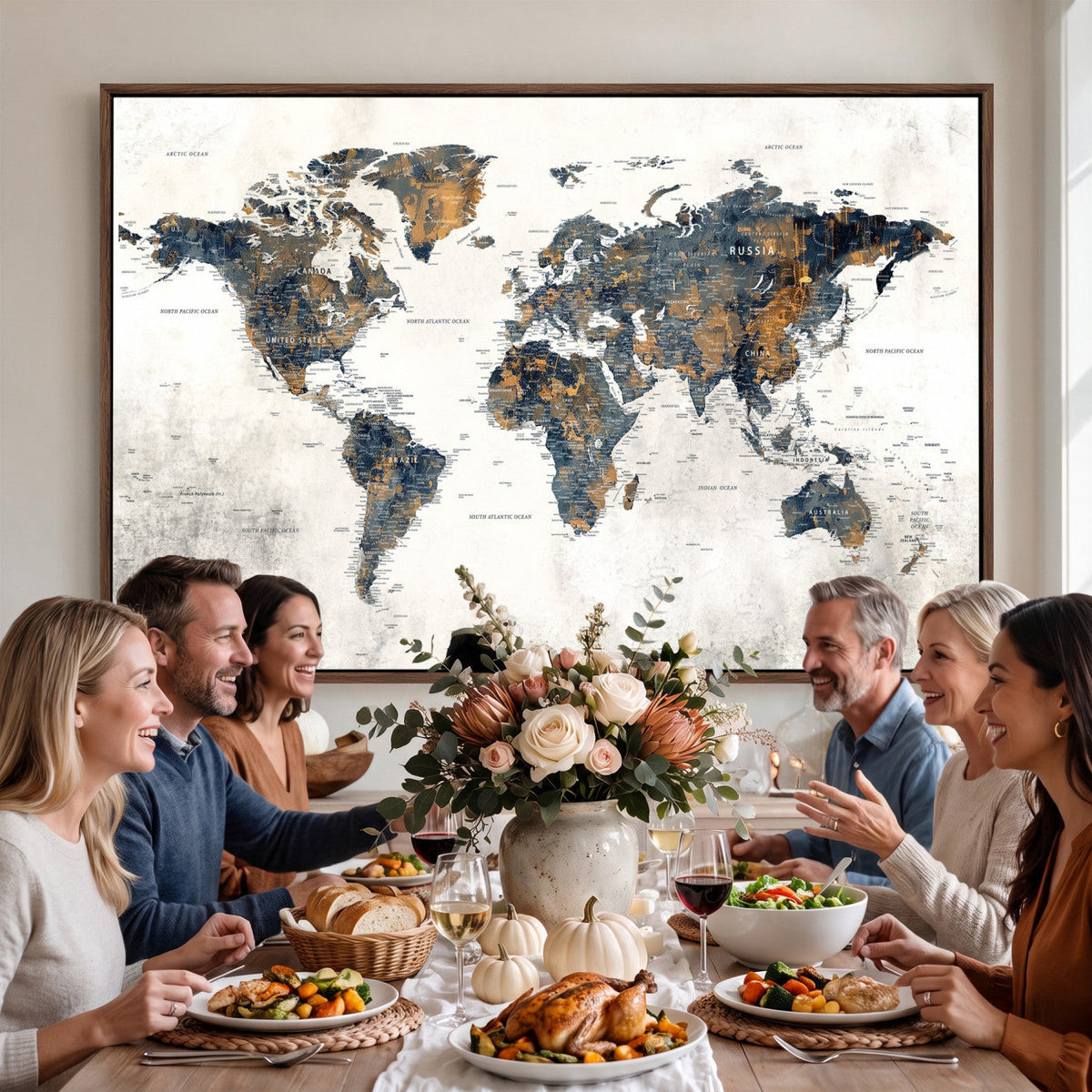 World Map Wall Art Canvas Print for Office Wall Decor