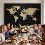 Beige World Map Canvas Wall Art Print, Minimal Black and Beige Map