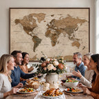 World Map Canvas Wall Art Print, Detailed Global Map Artwork
