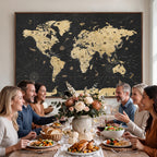 Vintage Blue and Brown World Map Canvas Wall Art | Framed Rustic Map Print