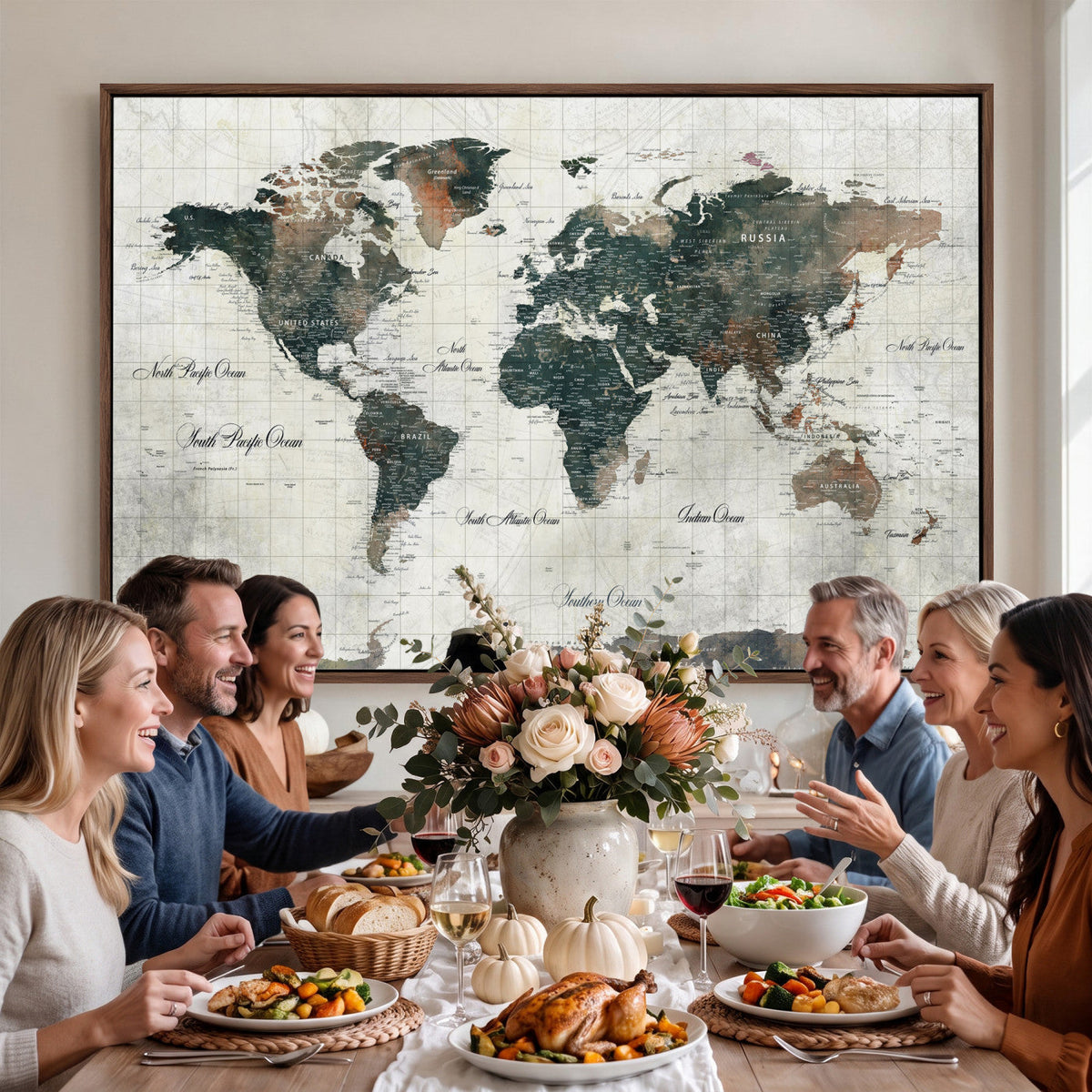 World Map Canvas Print | Framed Travel Map Wall Art for Couples