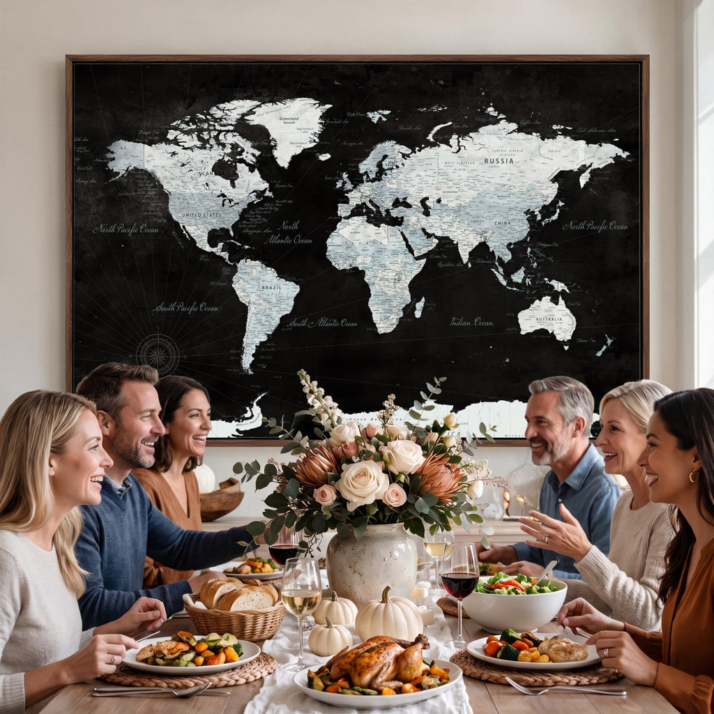 World Map Canvas Print | Framed Push Pin Wall Art, Color Splash Travel Map