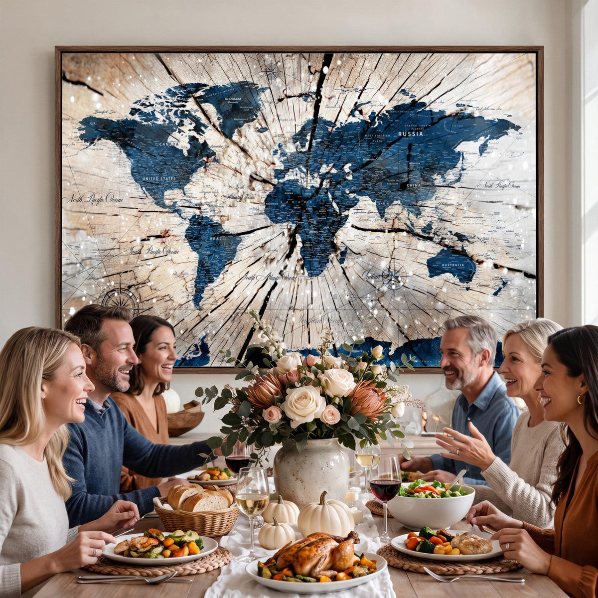 Rustic World Map Canvas Print | Framed Wall Art for Couples