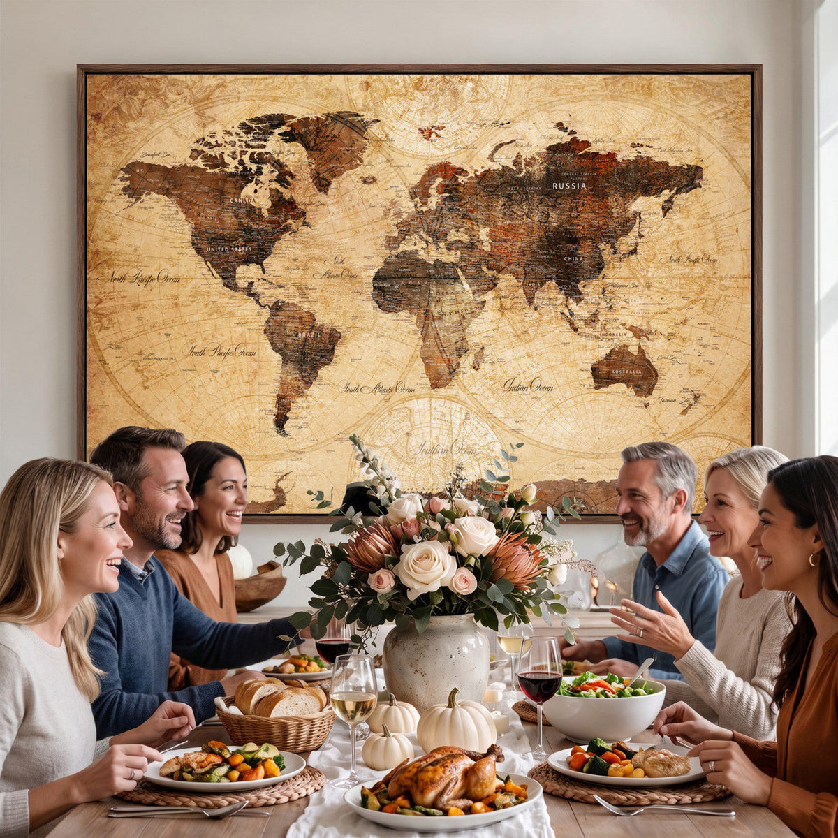 Modern Red and Gray World Map Canvas Print | Framed Wall Art