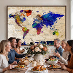 Watercolor World Map Canvas Print | Framed Wall Art for Couples