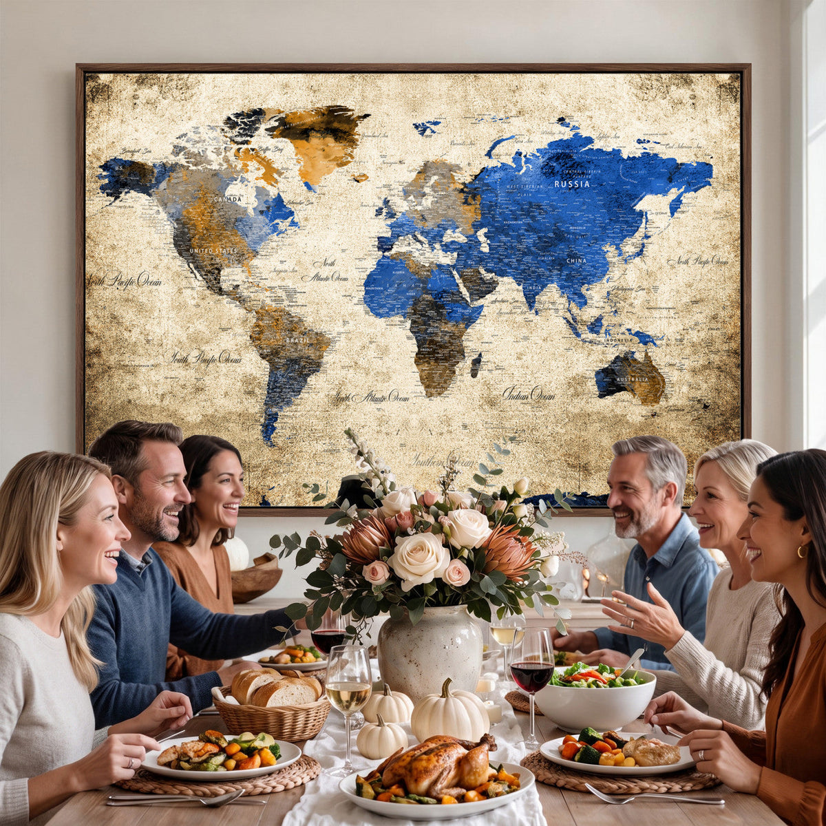 World Map Canvas Print | Colorful Abstract Travel Map, Framed Wall Art