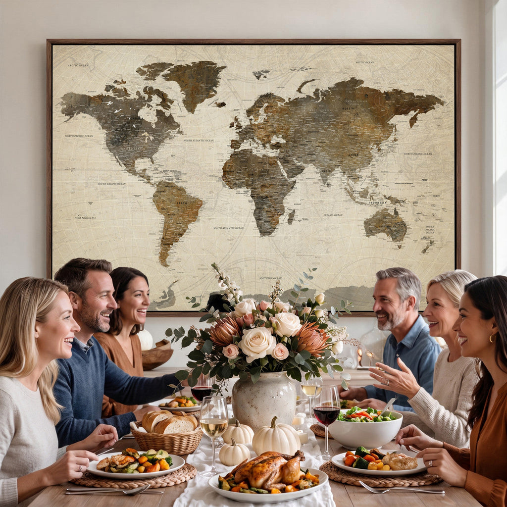 Vintage World Map Canvas Wall Art | Framed Antique Style Travel Map