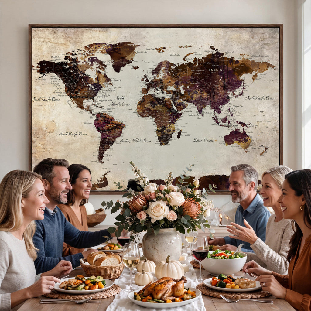 World Map Canvas Triptych | Colorful Global Wall Art for Living Rooms