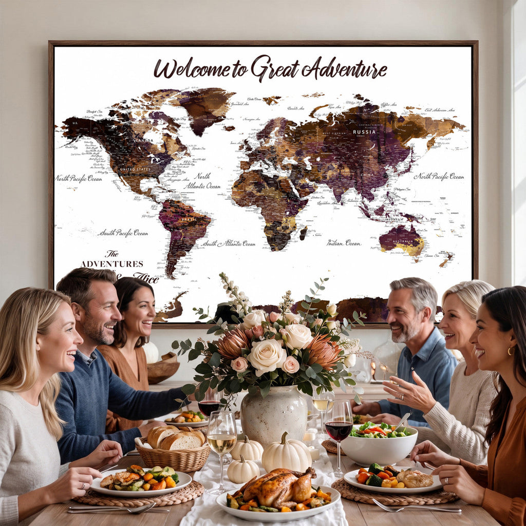 Custom Push Pin World Map Wall Art Canvas Print | Personalized Travel Map