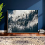 Foggy Mountain Forest Canvas Print, Misty Pine Trees Nature Wall Art