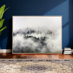 Foggy Forest Wall Art Canvas Print, Misty Pine Tree Landscape