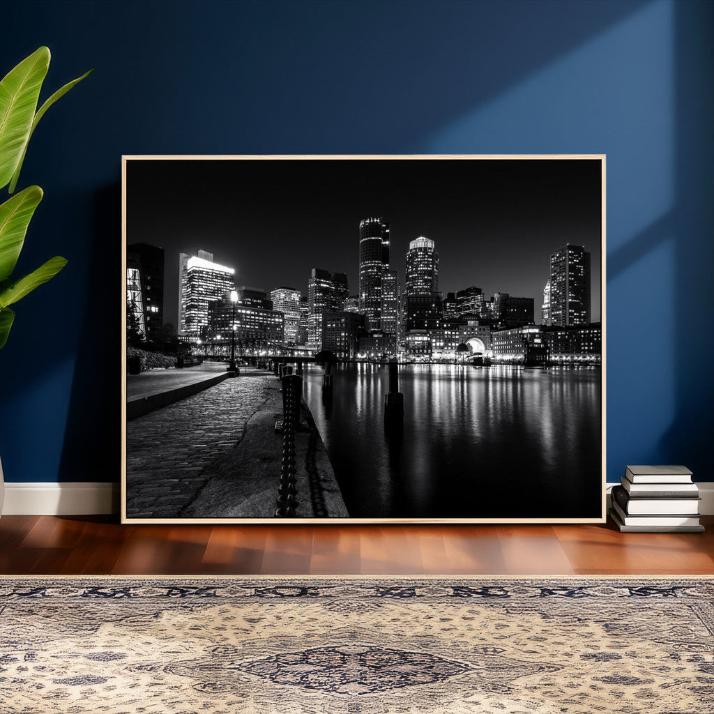 Boston Wall Art Canvas Print, Boston City Downtown Night Cityscape