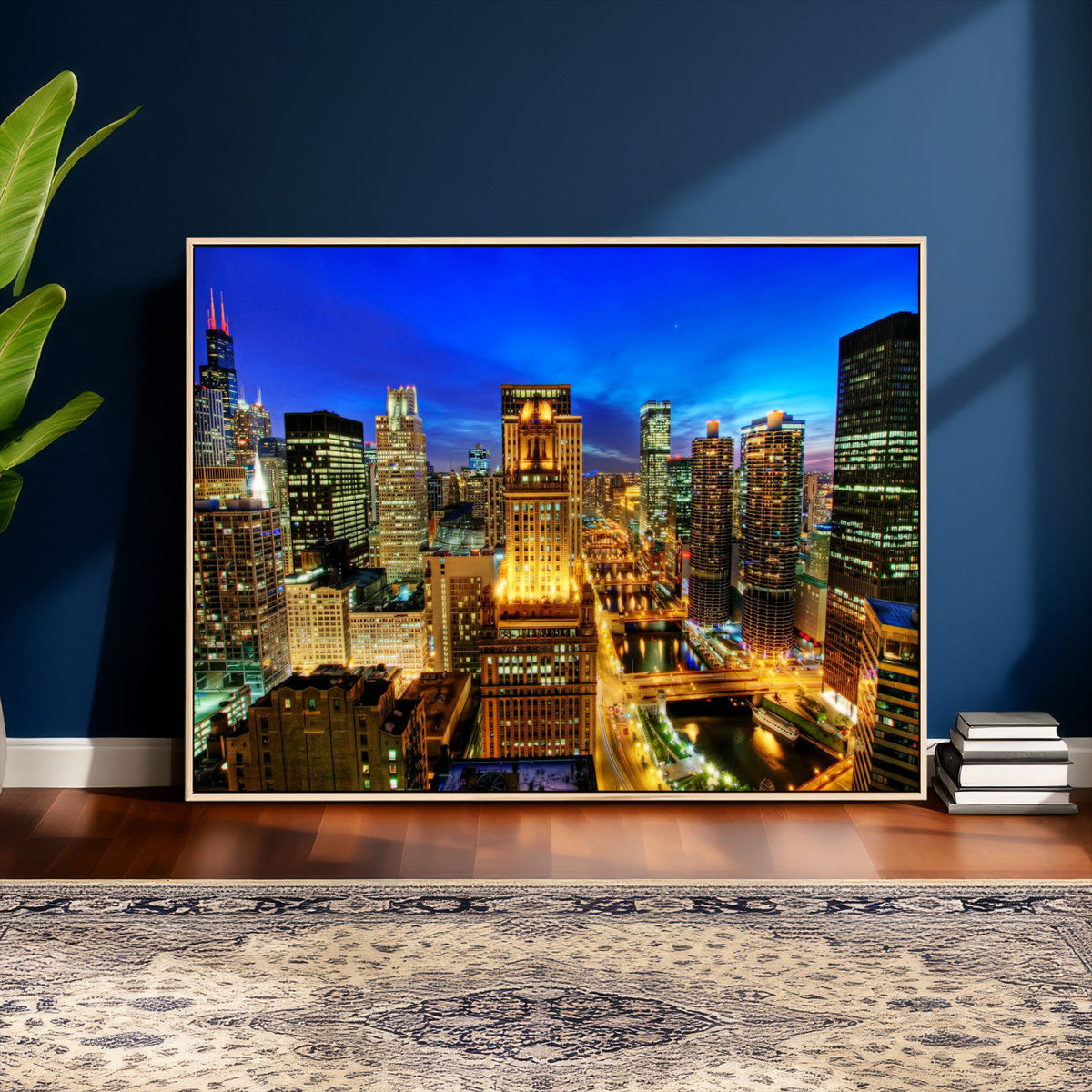 Chicago Wall Art Canvas Print - Chicago City Downtown Night Cityscape
