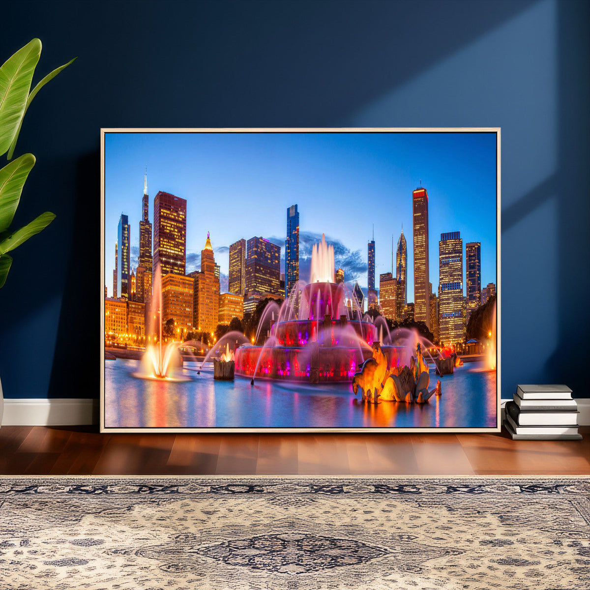Chicago Wall Art Canvas Print, Chicago City Downtown Night Cityscape
